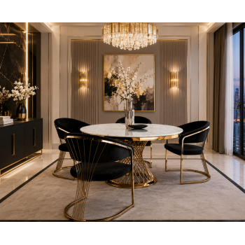Stella Elegant Black & Gold Velvet Dining Chair