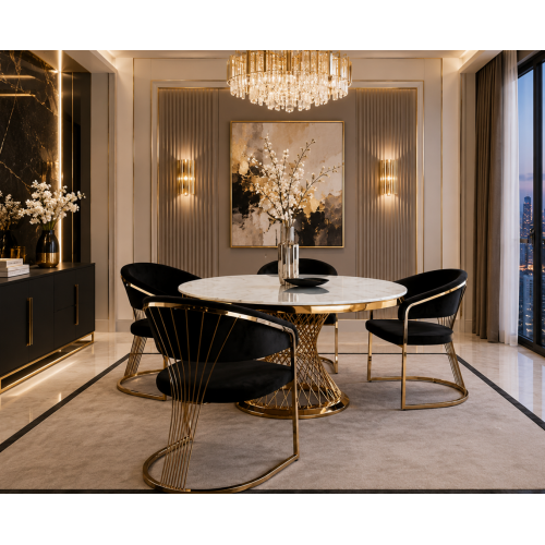 Stella Elegant Black & Gold Velvet Dining Chair