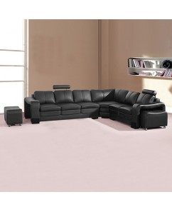 Black Leather Corner Sofa - Diana 6 Seater Lounge with 2 Matching Ottomans