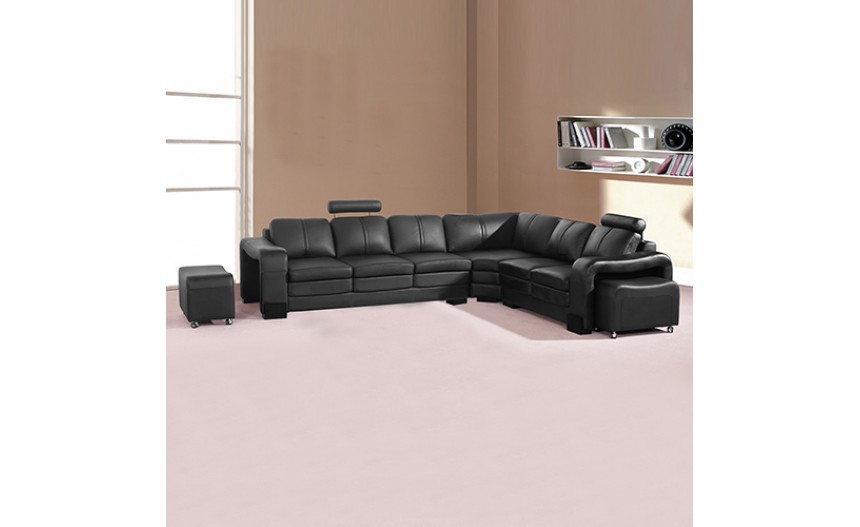 Diana Black 6 Seater Corner Sofa with 2 Ottomans