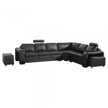 Black Leather Corner Sofa - Diana 6 Seater Lounge with 2 Matching Ottomans