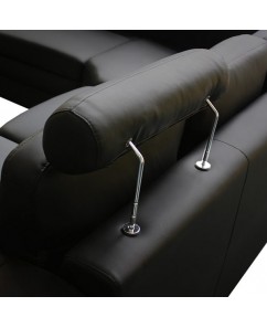 Black Leather Corner Sofa - Diana 6 Seater Lounge with 2 Matching Ottomans