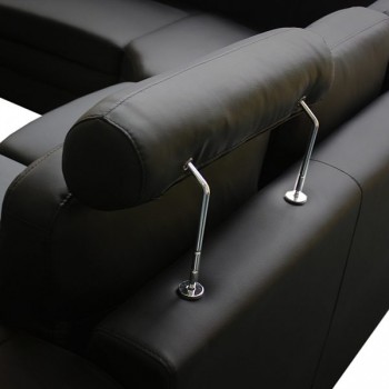 Black Leather Corner Sofa - Diana 6 Seater Lounge with 2 Matching Ottomans