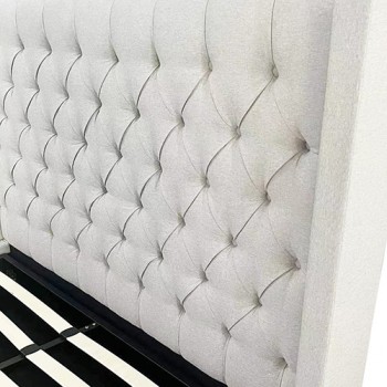 Gas Lift Bed Frame Prado – Winged Grey Linen Fabric with Under-Bed Storage in Multiple Sizes