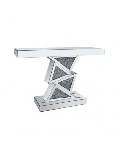 Crushed Crystal Hall Table - Masha Silver Mirror MDF with Modern Zigzag Design