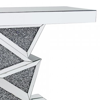 Crushed Crystal Hall Table - Masha Silver Mirror MDF with Modern Zigzag Design