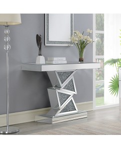 Crushed Crystal Hall Table - Masha Silver Mirror MDF with Modern Zigzag Design