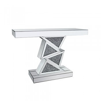 Masha Hall Table in Silver Mirror with Crush Crystal Zigzag Accents