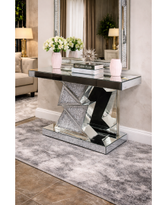 Masha Hall Table in Silver Mirror with Crush Crystal Zigzag Accents
