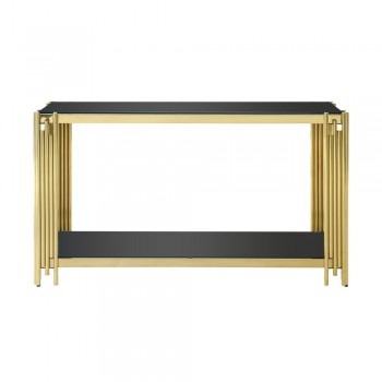 Nico Luxury Black Glass Console Table with Gold Metal Frame 