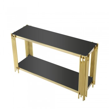 Nico Luxury Black Glass Console Table with Gold Metal Frame 