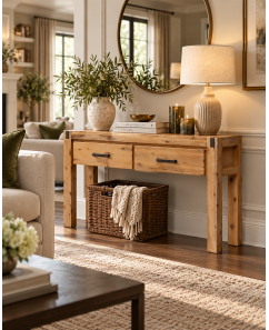 Nikoly Solid Acacia Hall Table with 2 Drawers