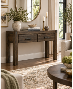Nikoly Solid Acacia Hall Table with 2 Drawers