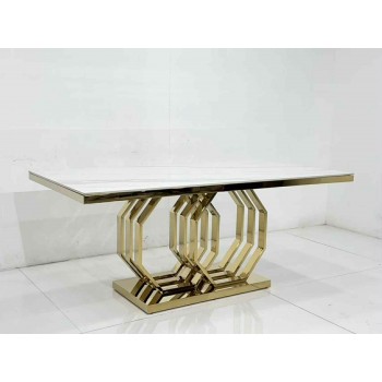 Alfa Stainless Gold Frame & Marble Top Dining Table 