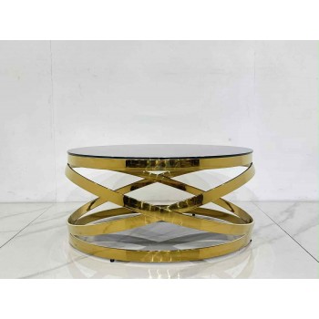 Nina Coffee Table Round Shape Tempered Glass Gold Frame