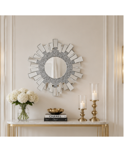 Luxury Sparkling Wall Mirror with Smokey Grey & Silver Glass Finish