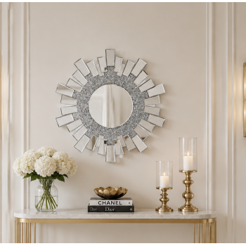 Luxury Sparkling Wall Mirror with Smokey Grey & Silver Glass Finish