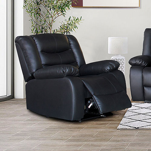 Single Seater Recliner Chair - Doris Faux Leather Armchair with Sturdy Wooden Frame in Black