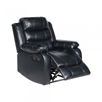 Black Leatherette Recliner Sofa Suite - Doris 3+1+1 Manual Motion Lounge with Durable Hardwood Frame