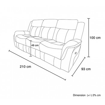 Bently 3R+1R+1R Seater Fabric Power Recliner with USB & Cup Holders 