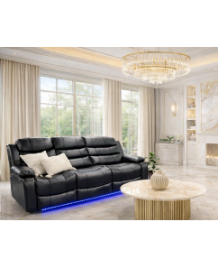 Arabella 3 Seater Leatherette Recliner Sofa with LED Lights