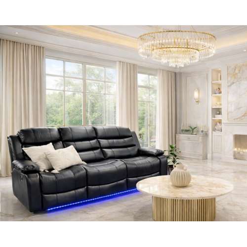 Arabella 3 Seater Leatherette Recliner Sofa with LED Lights