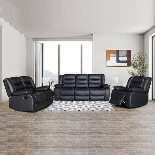 Manual Recliner Sofa Package - Doris 3+2+1 Seater Suite in Premium Faux Leather with Wooden Frame