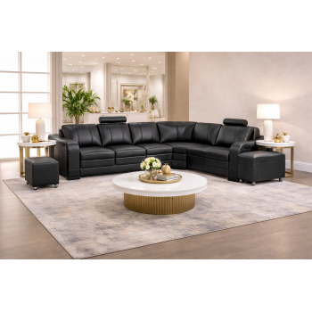 Diana 6-Seater Black Leatherette Corner Sofa with Ottomans