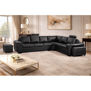 Diana 6-Seater Black Leatherette Corner Sofa with Ottomans
