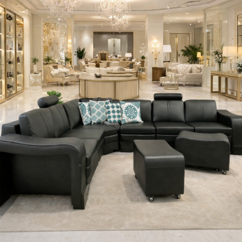 Diana 6-Seater Black Leatherette Corner Sofa with Ottomans