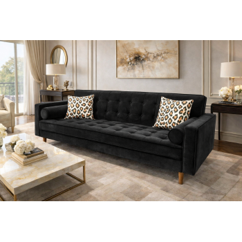 Viola Velvet 3-Seater Sofa Bed with Wooden Frame in Green & Black Colour