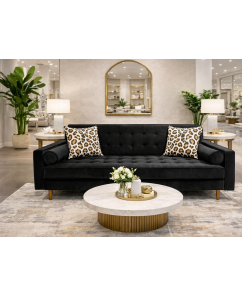 Viola Velvet 3-Seater Sofa Bed with Wooden Frame in Green & Black Colour