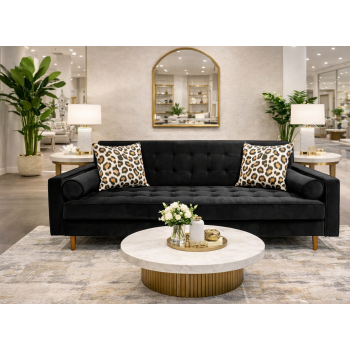 Viola Velvet 3-Seater Sofa Bed with Wooden Frame in Green & Black Colour