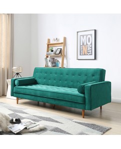 Velvet 3 Seater Sofa Bed – Luxurious Green Couch with Adjustable Click-Clack Comfort
