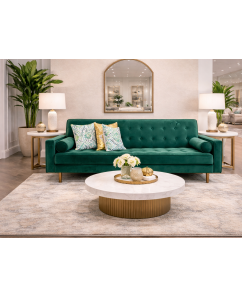 Viola Velvet 3-Seater Sofa Bed with Wooden Frame in Green & Black Colour