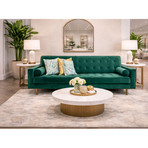 Viola Velvet 3-Seater Sofa Bed with Wooden Frame in Green & Black Colour
