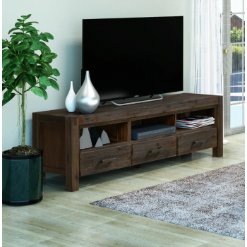 Nikoly Solid Acacia TV Cabinet with Drawers and Open Shelves