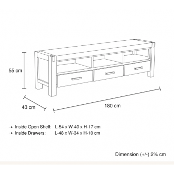 Nikoly Solid Acacia TV Cabinet with Drawers and Open Shelves