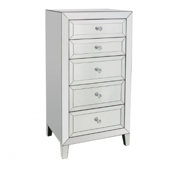 Hermes Silver Mirrored Tallboy with 5 Drawers & Sparkling Handles