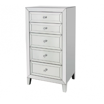 Hermes Silver Mirrored Tallboy with 5 Drawers & Sparkling Handles