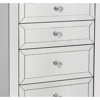 Hermes Silver Mirrored Tallboy with 5 Drawers & Sparkling Handles