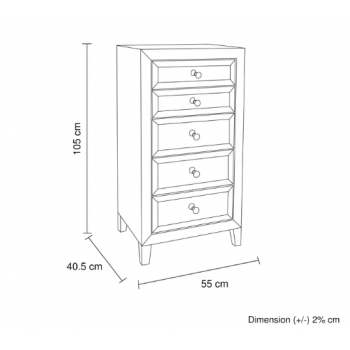 Hermes Silver Mirrored Tallboy with 5 Drawers & Sparkling Handles