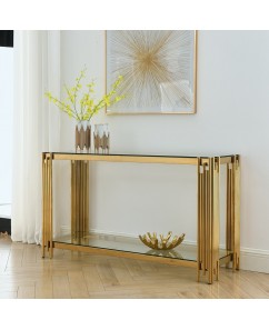 Gold Console Table with Black Glass Top AU: Defining Modern Entryway Luxury
