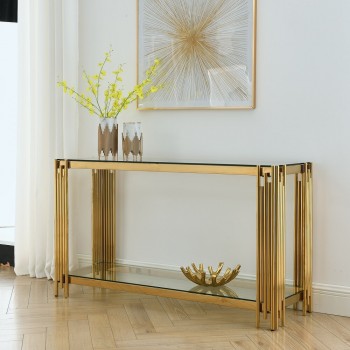 Gold Console Table with Black Glass Top AU: Defining Modern Entryway Luxury