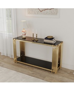 Gold Console Table with Black Glass Top AU: Defining Modern Entryway Luxury